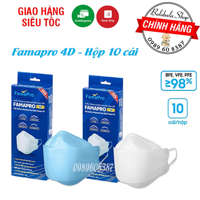 Combo 5 hộp Khẩu trang y tế cao cấp kháng khuẩn 3 lớp Famapro 4D - Hộp 10 cái