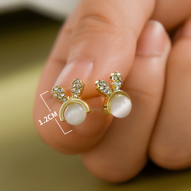 Khuyên Tai Đính Đá Opal Hình Tai Thỏ Đơn Giản Thời Trang Cho Nữ