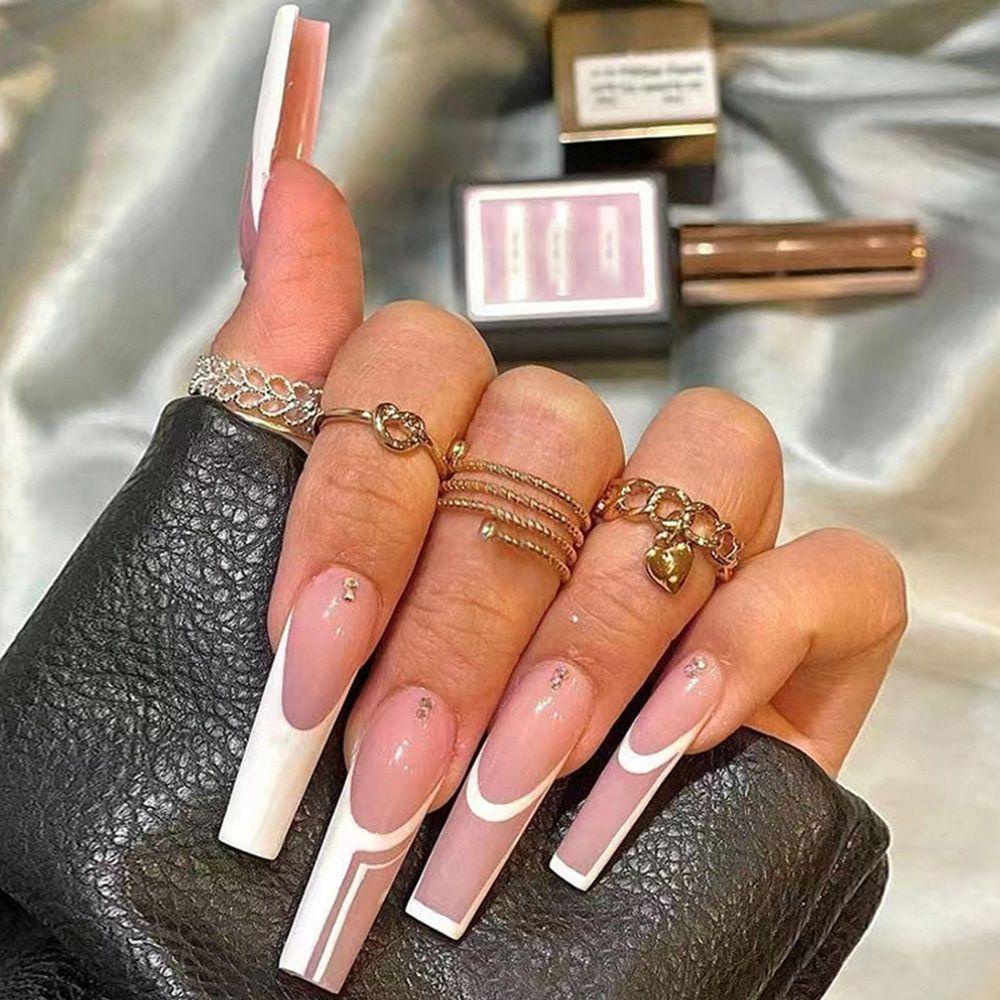 NIUYOU Hộp 24 Móng Tay Giả Đính Đá Trang Trí Xinh Xắn