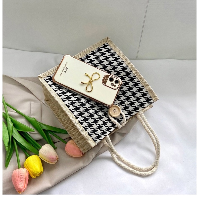 Túi tote vải lanh mini in họa tiết phong cách Nhật Bản thời trang cho nữ