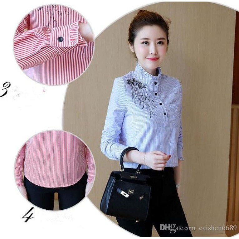 Áo Sơ Mi Nữ Sọc Thêu Mùa Thu MS0111A