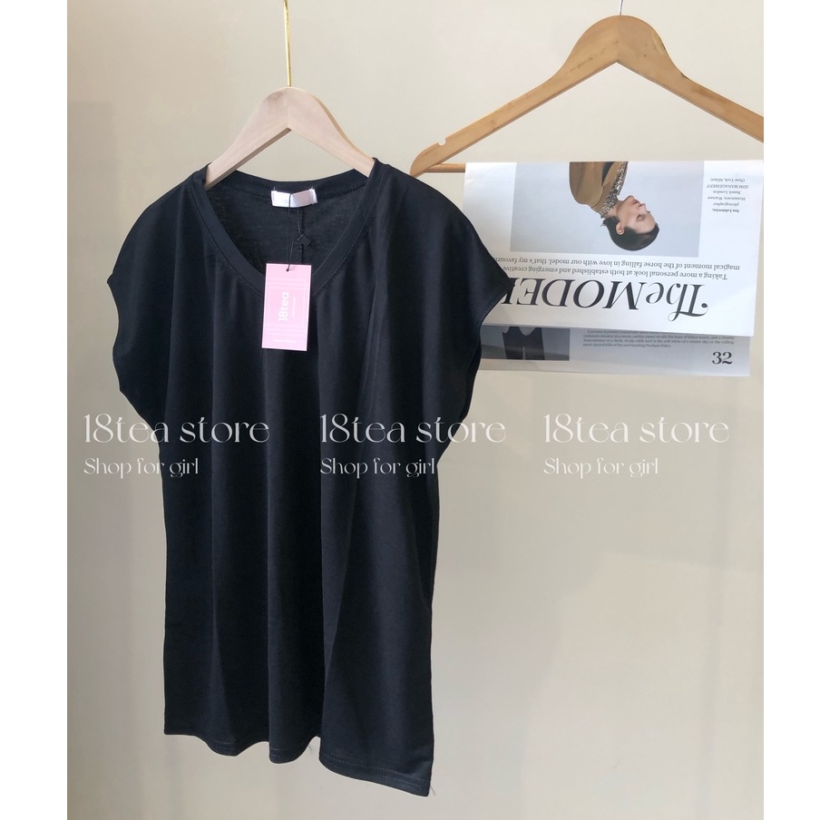 Áo thun cổ tim tay hến kiểu dáng basic thời trang thun lạnh co giãn tốt 2 màu trắng đen Thời Trang B.Y Tea Clothing