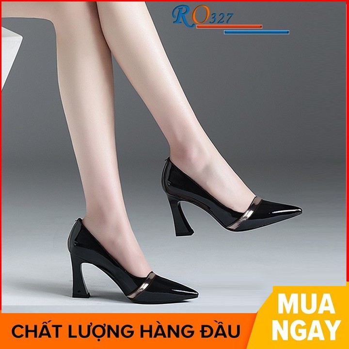 Giày cao gót nữ đẹp bít mũi 7 phân hàng hiệu rosata hai màu đen đỏ ro327