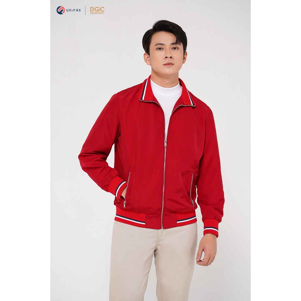 Áo Jacket nam cổ đứng 6cm bo kẻ phối lót trong, túi chéo kéo khóa DGCs - WAJKBB03M