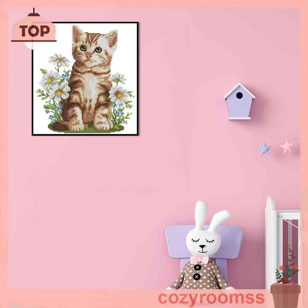 (canvas no printing)  Tranh Thêu Trang Trí Thủ Công 14CT Hình Mèo (Mũi Thêu Hình X)
