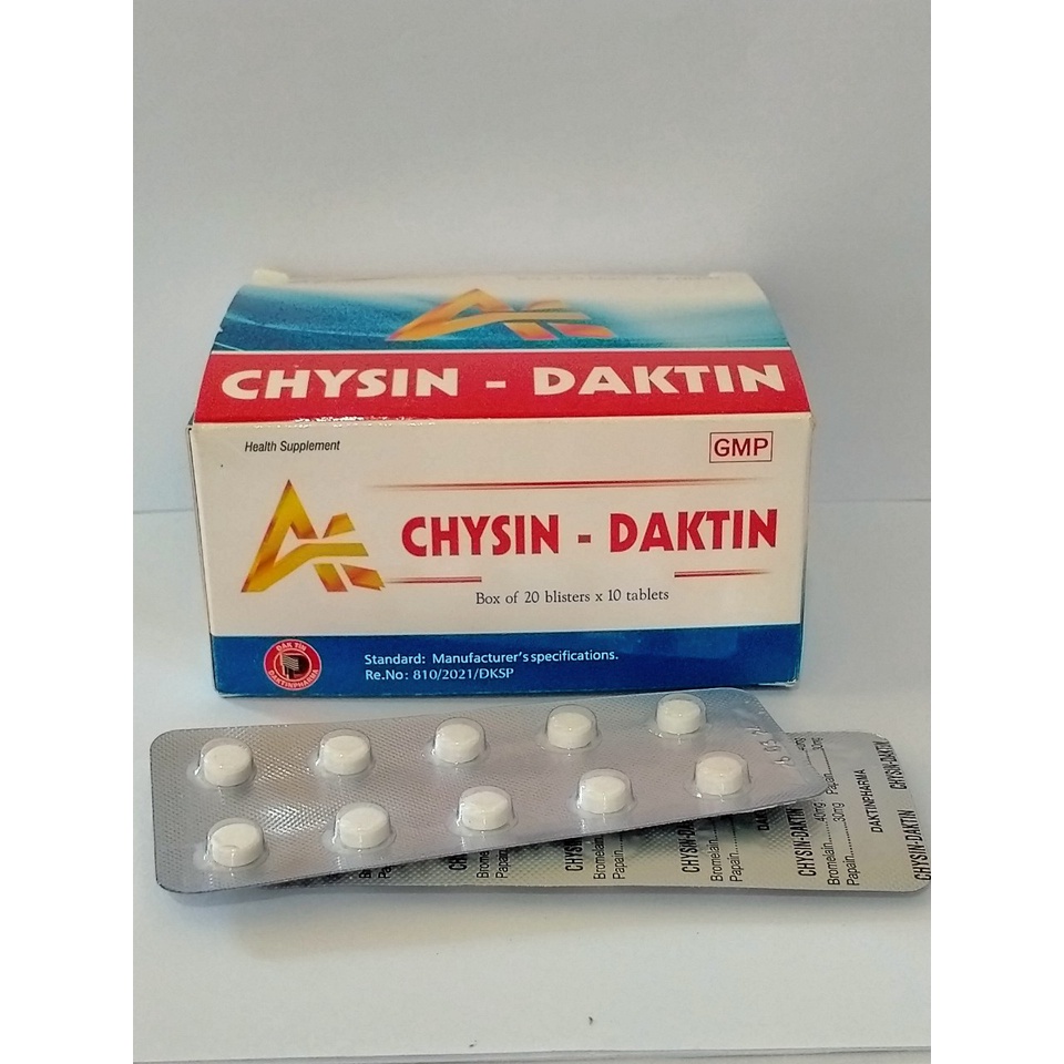 ALPHA CHYSIN DAKTIN Hộp 200 viên giúp giảm sưng, phù nề do viêm do chấn thương phần mềm