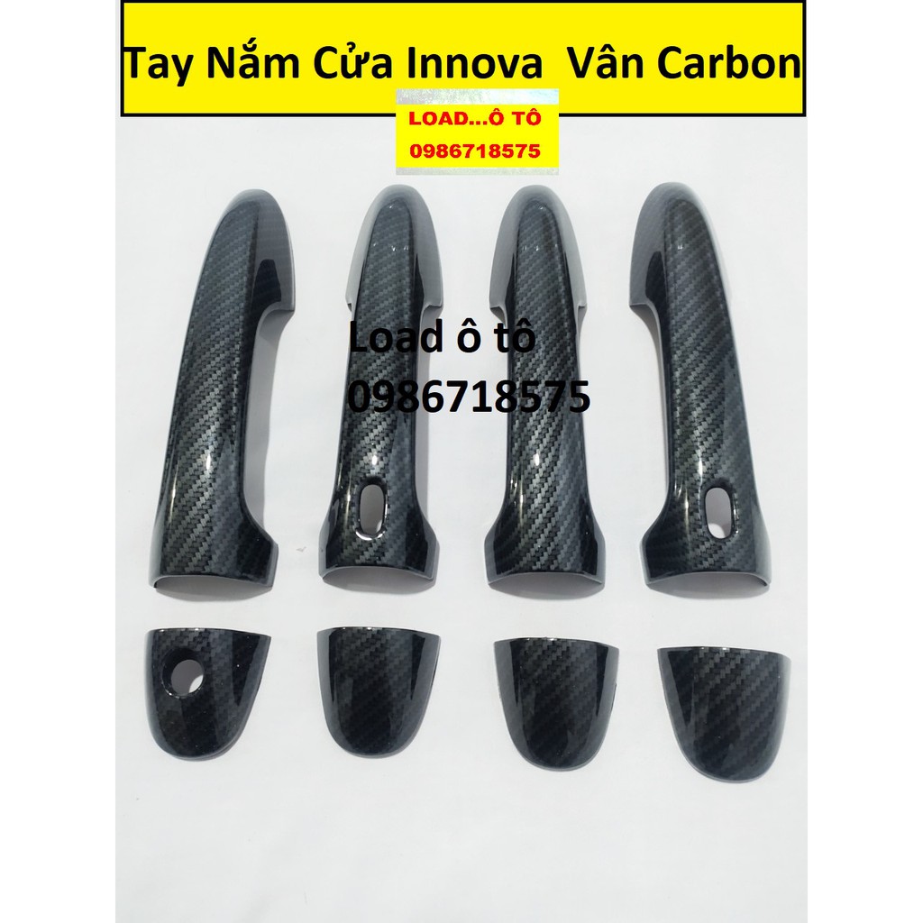 Ốp Tay Nắm, Hõm Cửa Xe Toyota Innova 2022-2017 Vân Carbon Màu Đen Cao Cấp