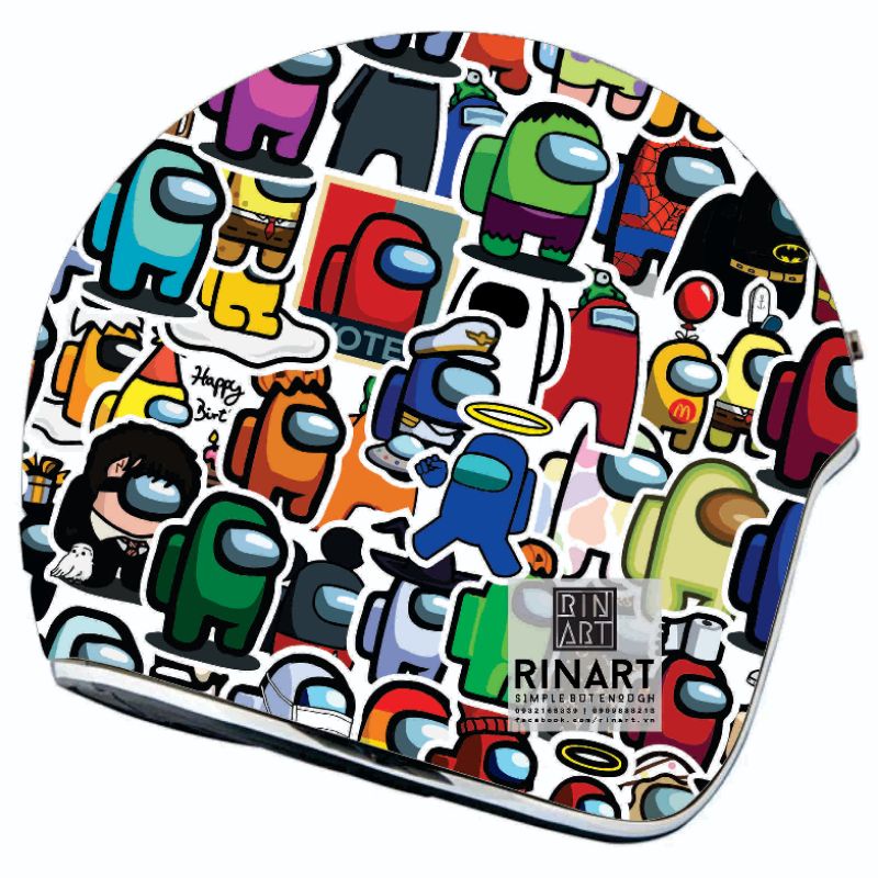Bộ 200 sticker chủ đề Among Us chất liệu chống nước dán trang trí vali mũ bảo hiểm xe máy laptop điện thoại