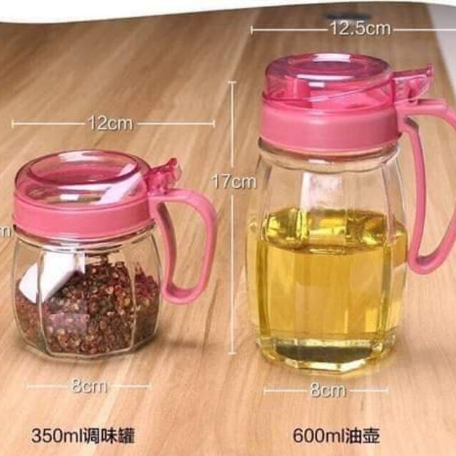 [Giá Sốc] Bộ 5 Lọ Thủy Tinh Đựng Gia Vị Cao Cấp Nắp Hồng