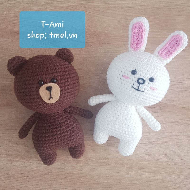 Gấu thỏ bông móc len amigurumi - Brown và Cony