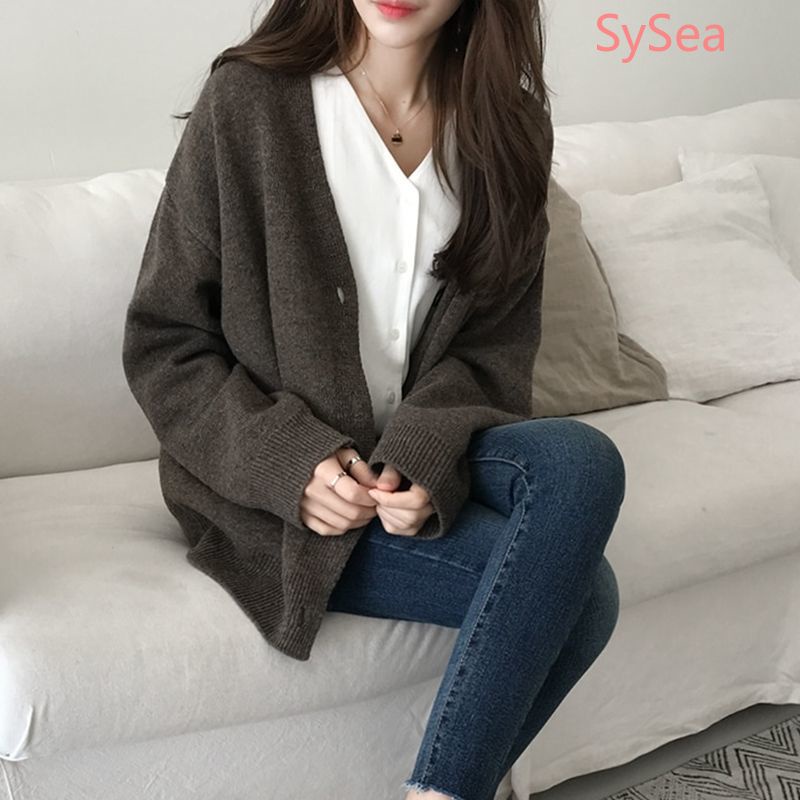 Áo khoác cardigan tay dài cổ chữ V phong cách Hàn Quốc thời trang mùa thu cho nữ