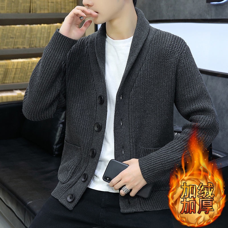 Áo Khoác Cardigan Dệt Kim Dáng Rộng Dày Dặn Phong Cách Thu Đông Hàng Mới Cho Nam