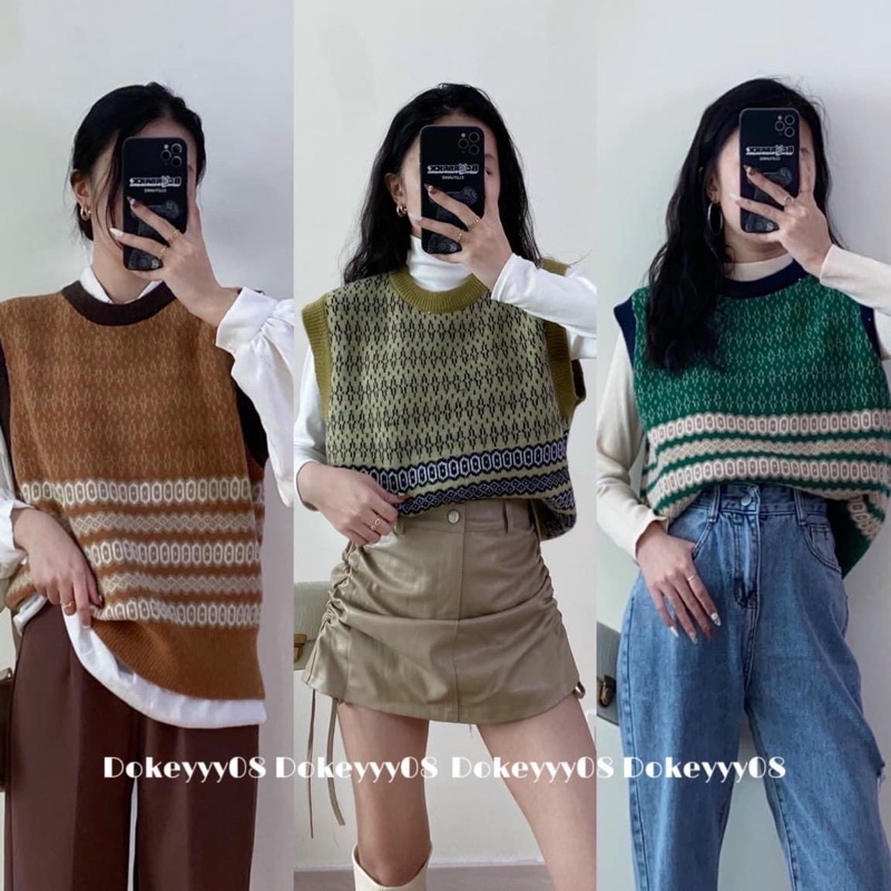 Áo gile,gile len phối màu ziczac hàn quốc | BigBuy360 - bigbuy360.vn