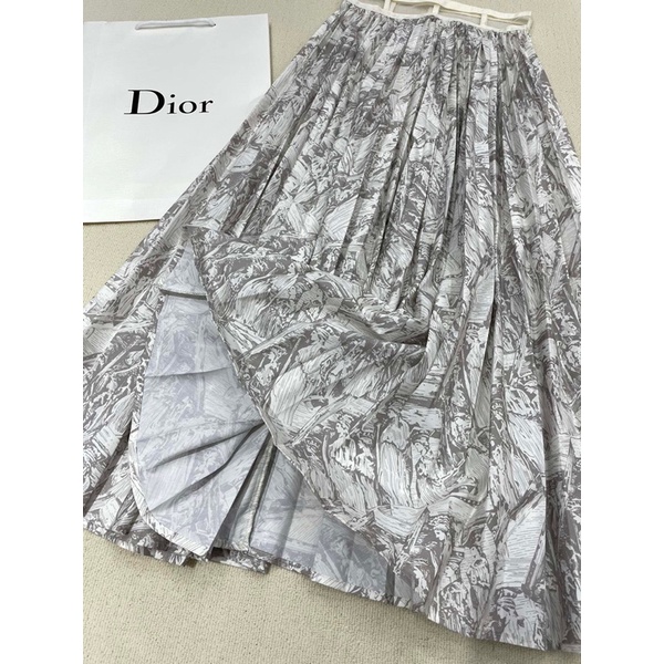 Chân váy dài dáng xoè có họa tiết thương hiệu Dior CD cao cấp