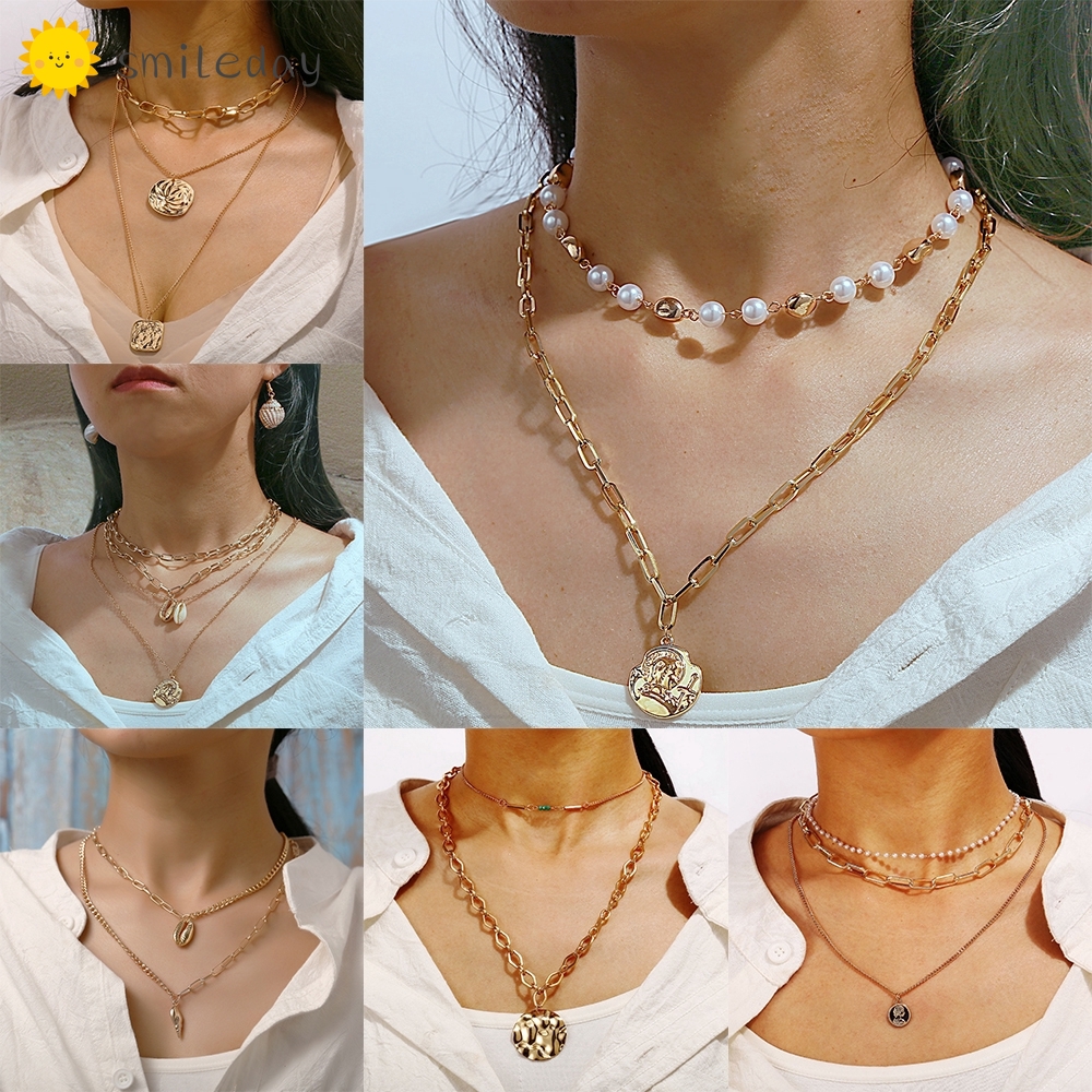 Dây chuyền nhiều lớp đính ngọc trai giả thời trang