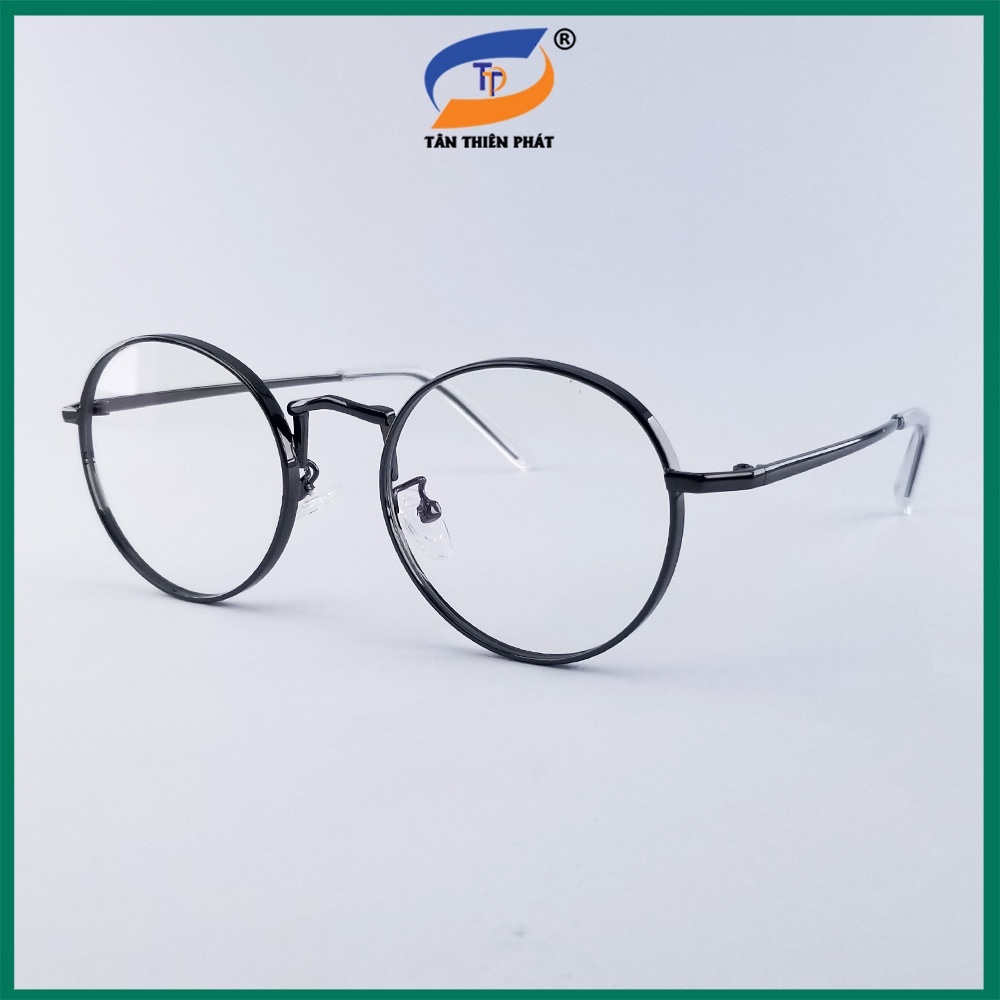 Gọng kính cận nữ, nam, mắt giả cận tròn kim loại màu bạc GC3019. Tròng 0 độ chống ánh sáng xanh, chống tia UV