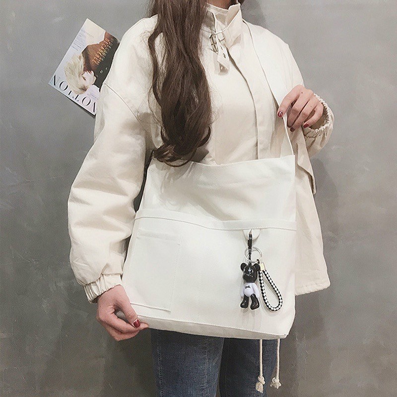 TÚI TOTE ĐEO CHÉO 4 NGĂN VẢI CANVAS ĐI HỌC ĐI CHƠI PHONG CÁCH ULZZANG UNISEX