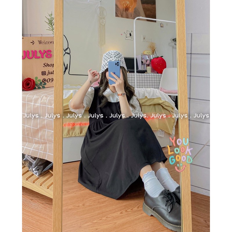 SET áo tay bồng kèm yếm babydoll ulzzang (ảnh thật shop chụp kèm video) | BigBuy360 - bigbuy360.vn