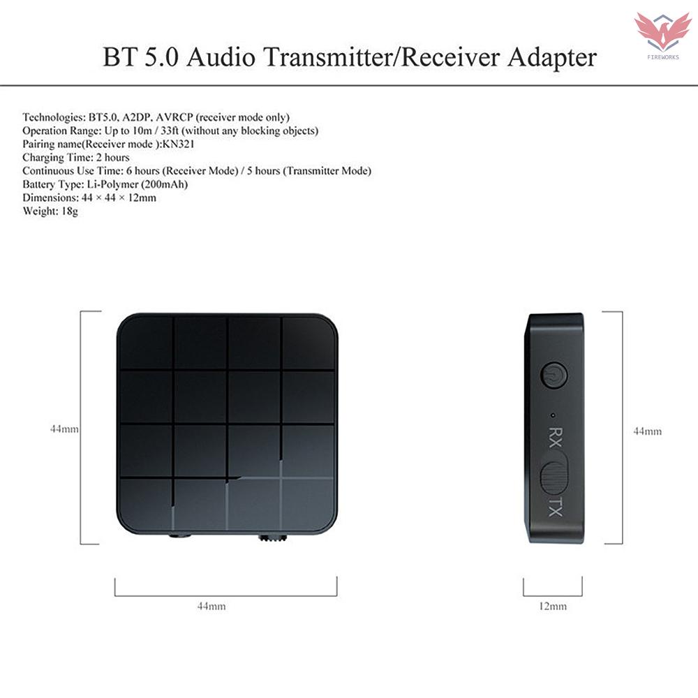 Fir 2 in 1 BT 5.0 Audio Transmitter Receiver Adapter Portable 2 In1 Wireless Audio Adapter RX/TX Mode for TV Car Computer