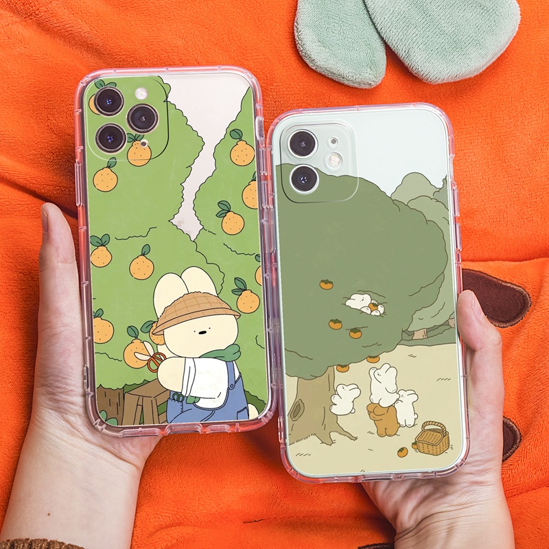 Ốp lưng iphone Ốp điện thoại SUNTAIHO TPU trong suốt họa tiết gấu hái cam thích hợp cho iPhone 13 12 11 Pro Max X XS Max XR 8 7