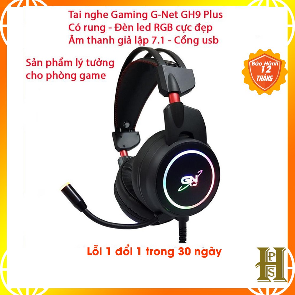 Tai nghe gaming G-Net GH9 Plus 7.1 - Có rung - Đèn led RGB - Âm thanh giả lập 7.1 - Chính hãng - Bảo hành 12 tháng