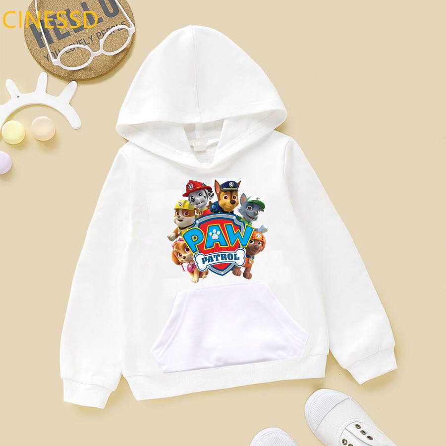 Áo khoác hoodie in hình đội chó cứu hộ paw patrol màu trắng cho bé trai bé gái