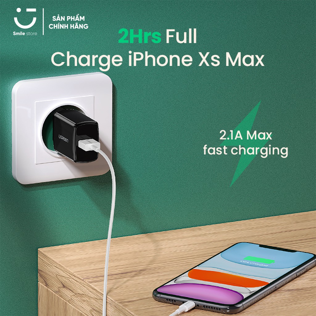 UGREEN Cốc Sạc Nhanh 10.5W  2,1A Dành Cho Điện Thoại iPhone Samsung Xiaomi Oppo Realme Và Máy Tính Bảng