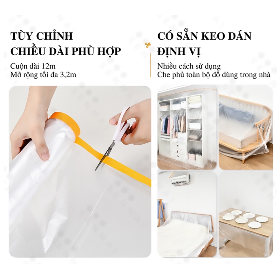 Màng bọc nilon đa năng cỡ lớn 12m, che phủ, ngăn bụi, che chắn sơn, sơn nội thất, nilon bọc hàng