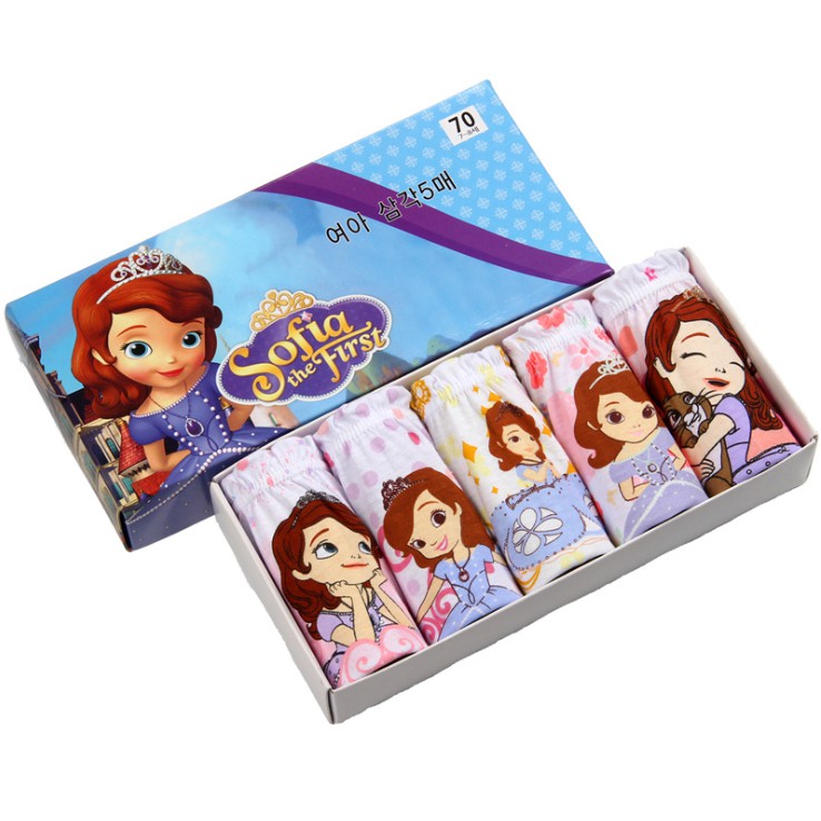 Set 5 quần lót bé gái Hàn Quốc 100% vải cotton thoáng mát, an toàn cho sức khỏe của bé mẫu Công Chúa Sofia The First