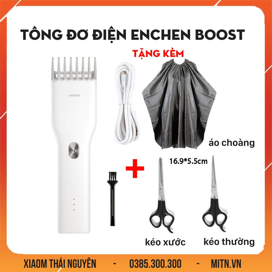 Tông đơ cắt tóc Enchen Boost Xiaomi tặng kèm 2 kéo, khăn choàng