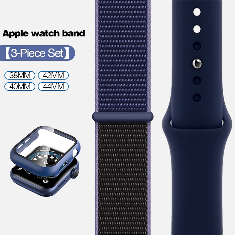 Set 3 Món Ốp Silicone + Dây Đeo Nylon Cho Apple Watch 45mm 41mm 38mm 42mm 44mm 40mm Iwatch Series 7 / 6 / SE / 5 / 4 / 3 / 2 / 1