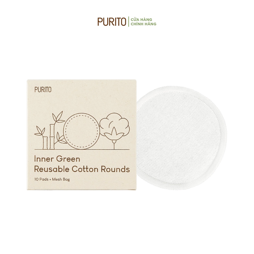 Bông dưỡng da PURITO Inner Green Reusable Cotton Rounds 10 pads/box