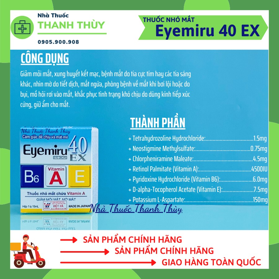 🅳🅰🆃🅴 𝟮𝟬𝟮𝟯 NƯỚC NHỎ MẮT EYEMIRU 40 EX [Chai 15ml] Giảm Mờ Mắt, Mỏi Mắt, Bổ Sung Vitamin Cho Mắt