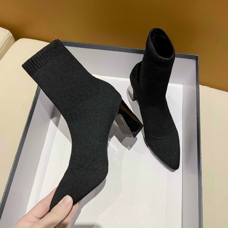 [Hot trend] Giày bốt len mũi nhọn gót gương 7p max tôn dáng