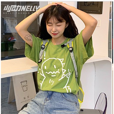Áo phông Nelly - Áo thun unisex cho nam và nữ - Áo phông rộng - Áo hình khủng long đơn giản cá tính- Áo phông heybig