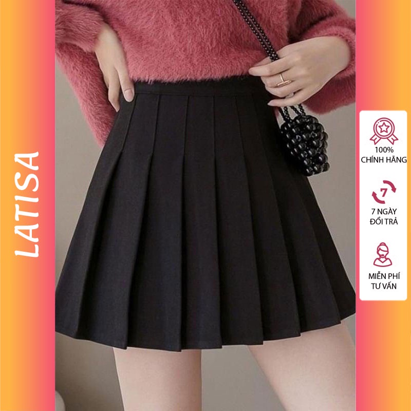 Chân váy xếp ly tennis chữ a ngắn trắng đen lưng cao có quần trong LATISA CV01