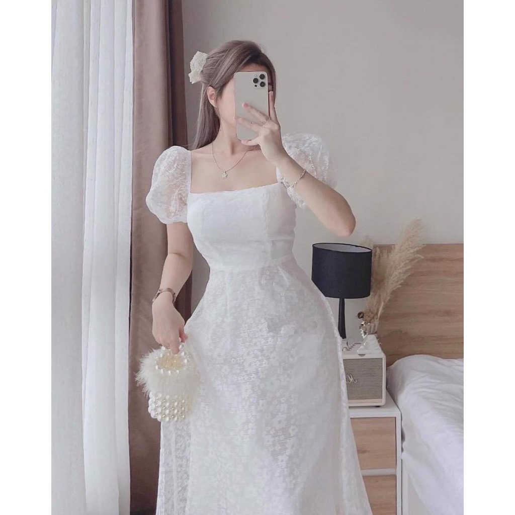 Đầm dự tiệc trắng dáng xòe cutout lưng cao cấp Nyan Dress