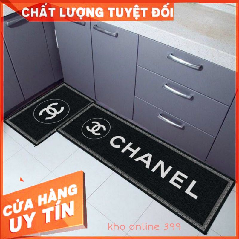 [RẺ VÔ ĐỊCH] bộ 2 thảm bếp Chanel nỉ nhung chống trượt thấm hút tốt, trang trí nhà cửa với thảm chùi chân thương hiệu