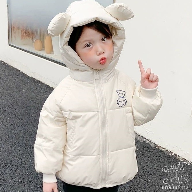 Áo phao 3 lớp bé trai, bé gái. Áo khoác thu đông cho bé &quot;TAI GẤU&quot; 8-20kg form 1-6 tuổi.  Siêu nhẹ, ấm áp. G46