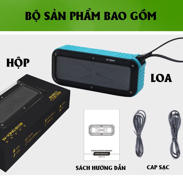 Loa Bluetooth W-King S20 thể thao kháng nước kháng bụi IPX6 - Hàng chính hãng