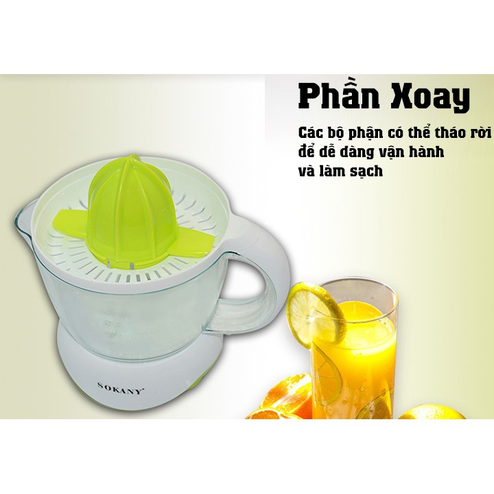 Máy vắt cam , Máy ép cam điện màu xanh SOKANY 700ml- 40w dễ dàng tháo lắp và vệ sinh , Vắt cam nhanh và tiện lợi