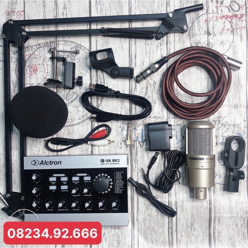 combo thu âm livestream souncard U16k3 và mic Takstar PC K200