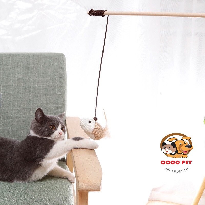 Đồ Chơi Cần Câu Mèo Cán Gỗ Hình Chuột