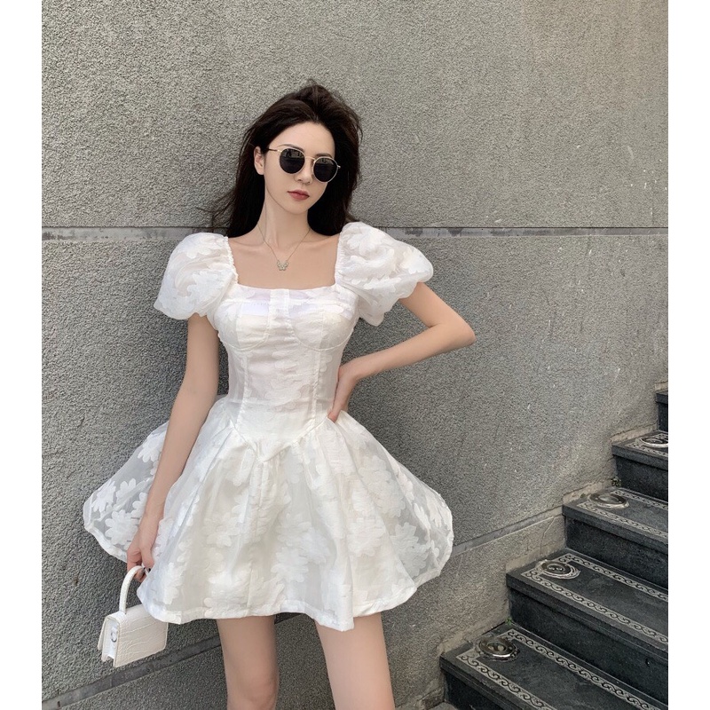 Đầm ren hoa tay bồng xòe có lót cao cấp  n48-822