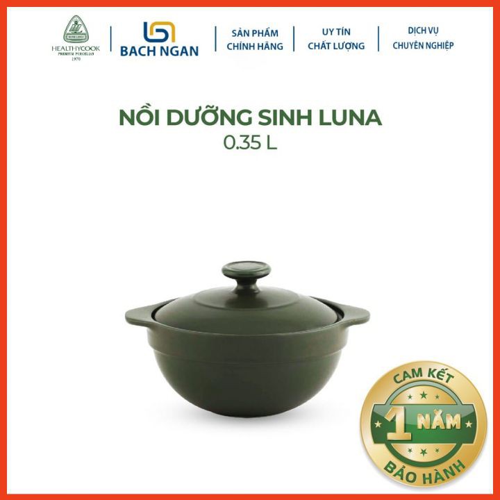 Nồi sứ dưỡng sinh Minh Long Luna 0.35 L cao cấp dùng cho Bếp Ga, Hồng Ngoại có nắp đậy, có thể kho cá, hầm cháo - nồi đấ