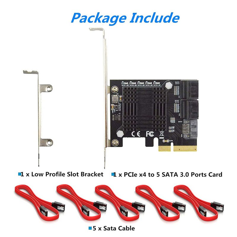 Card mở rộng 5 cổng PCIE sang SATA III 6 gbps 5 dây cáp cho máy tính
