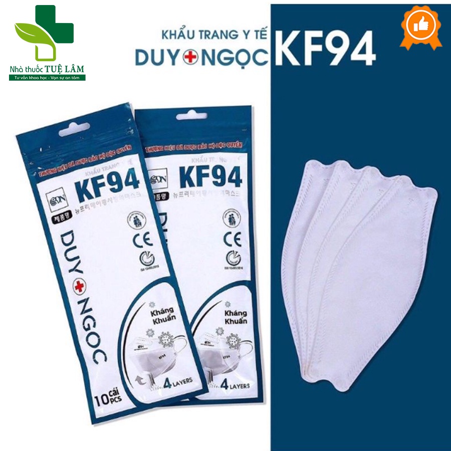 Khẩu trang kf94 Duy Ngọc màu trắng, xanh, xám (chính hãng) kháng khuẩn, kháng bụi, không dính son - 1 túi 10 chiếc