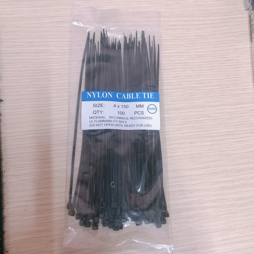Dây rút nhựa màu đen size 4mm*150mm 1 tất 5 - 1 bịch 70 sợi M2T