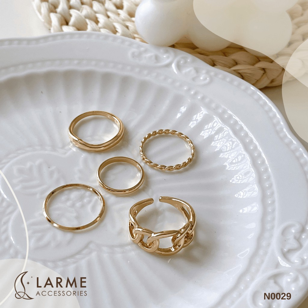 Set nhẫn Hàn Quốc 5 chiếc basic mạ vàng, bạc larme accessories - N0029