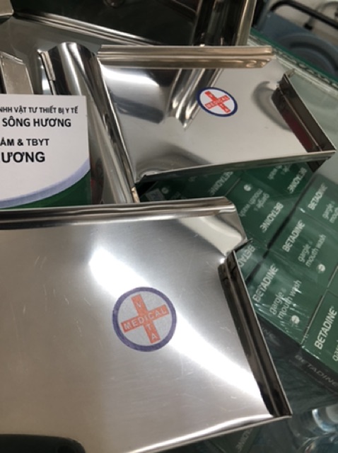Khay chia đếm thuốc dụng cụ chia thuốc đếm thuốc chữ nhật inox loại nhỏ 10 x 15 x 2,5 cm